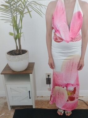 Pink Floral Halter Maxi Dress